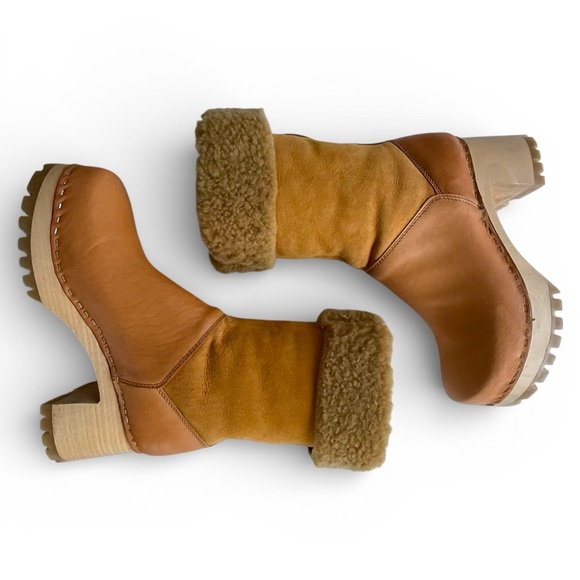 Swedish Hasbeens high shearling boot, nature color size 38 NEW WITH BOX - Picture 1 of 11